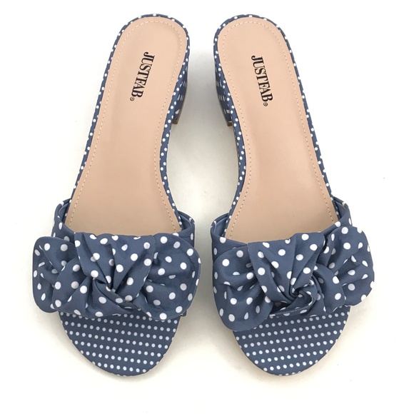 JUSTFAB Polka Dot Sandals Block Heel Dress Sandals Blue White Etna Size 8.5 NEW - Picture 4 of 16